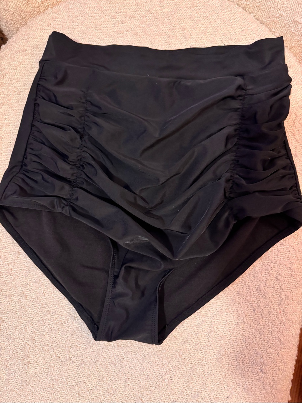 Black High-Waist Ruched Swim Bottoms - Women Swim